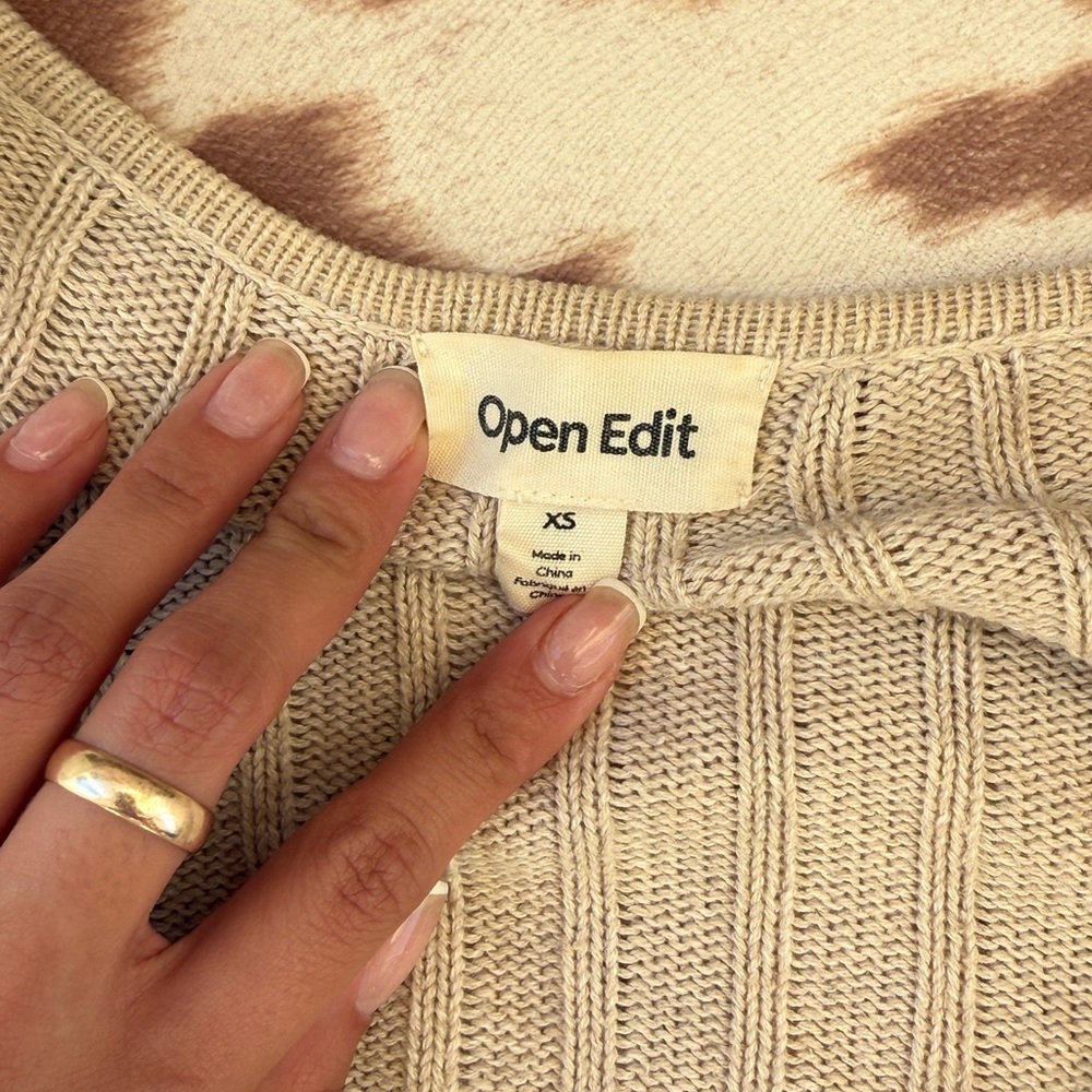 Open Edit Beige Ribbed Sweater - Picture 2 of 2